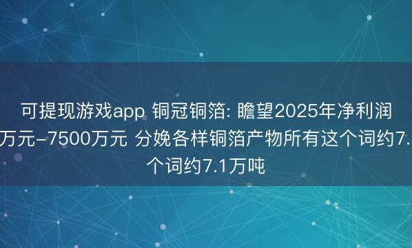 可提现游戏app 铜冠铜箔: 瞻望2025年净利润5500万元-7500万元 分娩各样铜箔产物所有这个词约7.1万吨