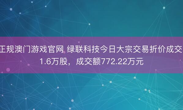 正规澳门游戏官网 绿联科技今日大宗交易折价成交11.6万股，成交额772.22万元