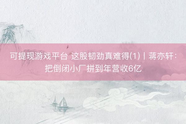 可提现游戏平台 这股韧劲真难得(1)丨蒋亦轩：把倒闭小厂拼到年营收6亿