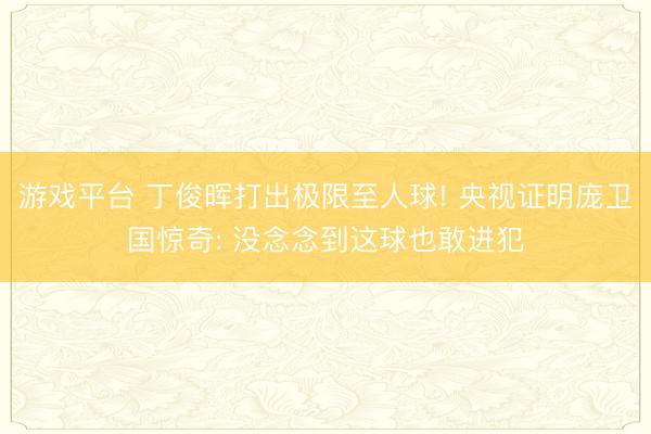 游戏平台 丁俊晖打出极限至人球! 央视证明庞卫国惊奇: 没念念到这球也敢进犯