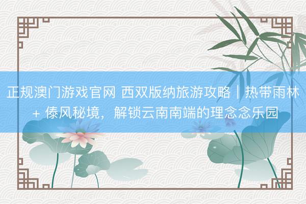 正规澳门游戏官网 西双版纳旅游攻略｜热带雨林 + 傣风秘境，解锁云南南端的理念念乐园
